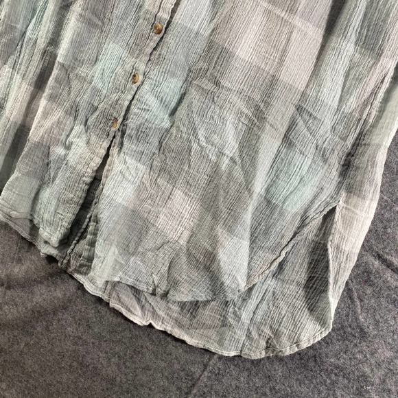 Free People Tank Top Medium Green Gray Plaid Sleeveless Button-Up Tunic - Picture 5 of 8